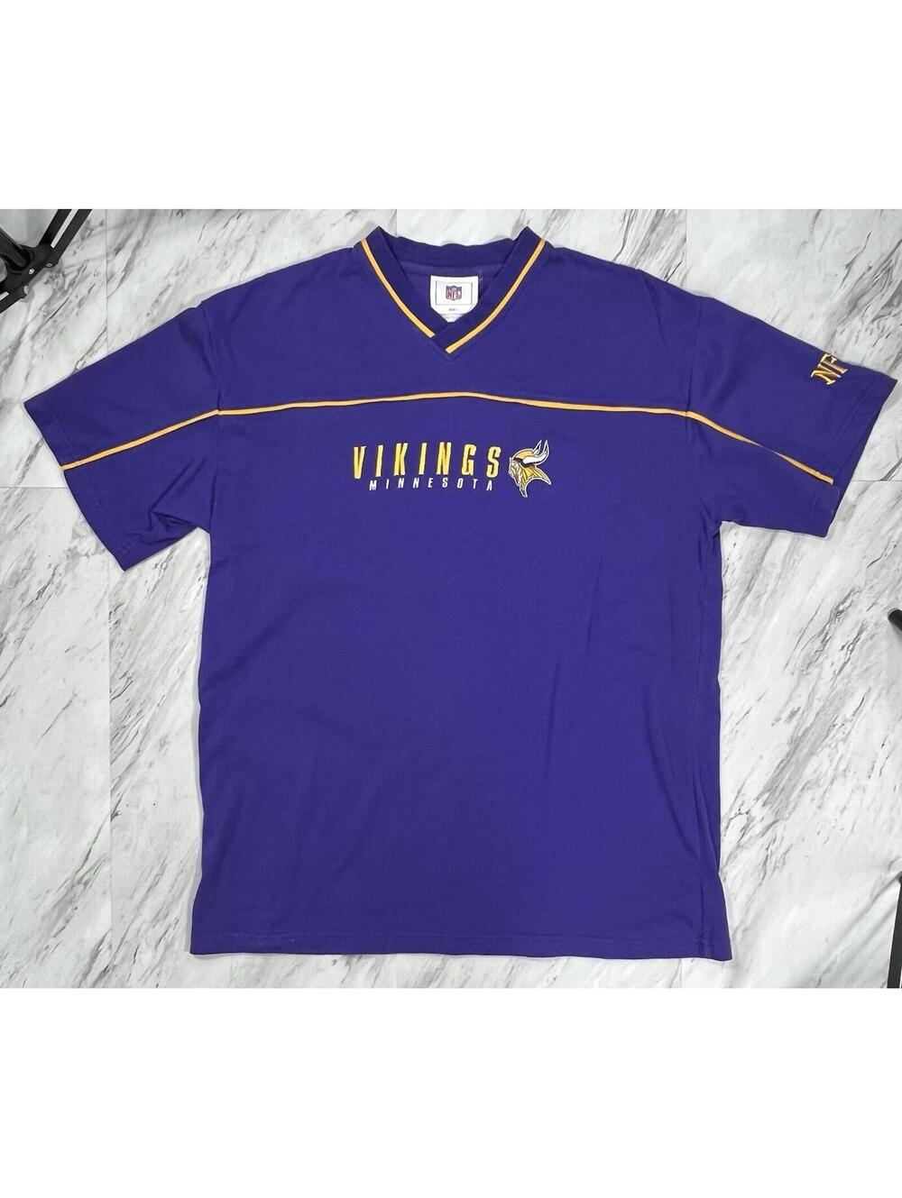 Minnesota Vikings V Neck Shirt Size Large NFL Purple Embroidered Tee #9